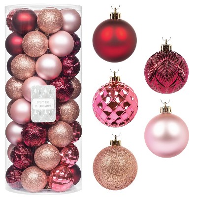 Every Day is Christmas Round 50ct 2.24"/57mm Shatterproof Christmas Tree Ornaments Set, Christmas Tree Balls Decoration (Pink Rose)