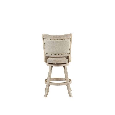 Ivory Linen Upholstered Swivel Counter Stool with Nailhead Trim