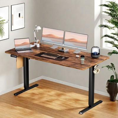 FONTOI Ergonomic Standing Desk, Height Adjustable Computer Desk with Control Panel, Brown, 62"*28"*23"