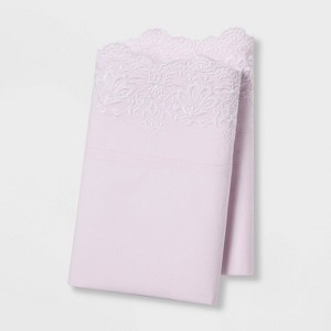 Standard Embroidered Hem Solid Pillowcase Set Pink - Simply Shabby Chic