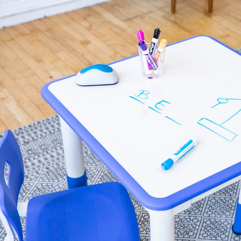 ECR4Kids Square Resin Dry-Erase Adjustable Activity Table with 2 Chairs (3-Piece Set), 6 of 11