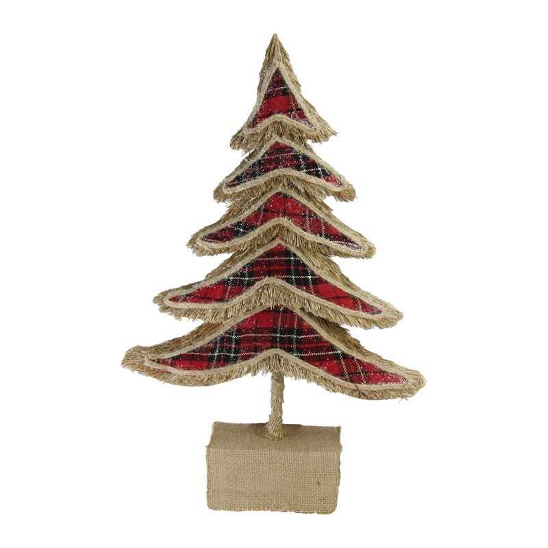Northlight 17" Red and Brown Plaid Rustic Tree Christmas Tabletop Decoration, 1 of 4