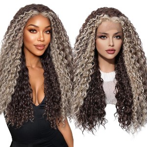 Jessie's Wig 22 Inch Curly 13*3.5 Synthetic Lace Wigs Brown Skunk Stripe With Blonde 1 Pc/Pack - 1 of 4