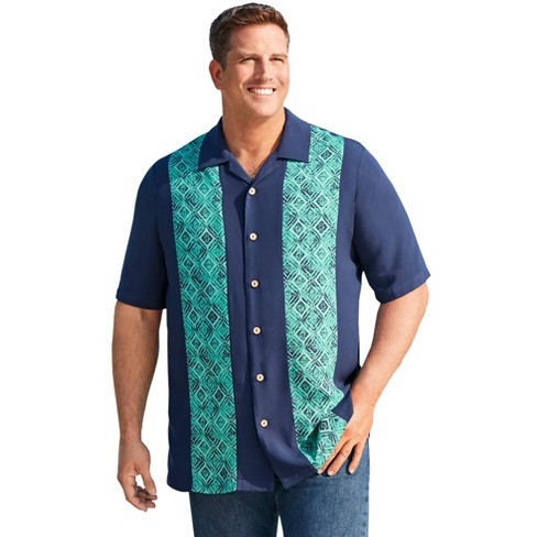 KS Island by KingSize Men's Big & Tall Printed Rayon Short-Sleeve Shirt -  Big - 9XL, Navy Aztec Panel Multicolored