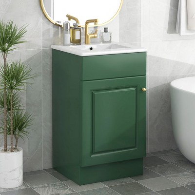 ALEXOUN 18 Inch Bathroom Vanity with Ceramic Sink,Free-Standing Wooden Single Storage Cabinet with Adjustable Shelf & Storage Rack,