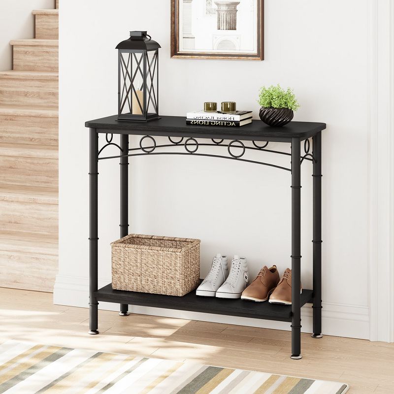 Small Console Table, 31.5" L x 11.8" W x 31.8" H Sofa Table with Storage, 2 Tier Behind Couch Table for Living Room, Entryway, Hallway, Foyer - Black, 4 of 8