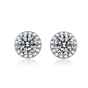 Guili Sterling Silver Round Stud Earrings with Clear Cubic Zirconia, a Brilliantly Simple Yet Elegant Design That Complements Any Outfit Style - 1 of 4