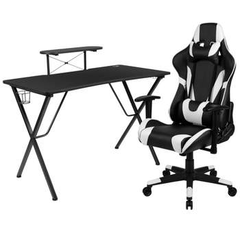 Flash Furniture Gaming Desk and Reclining Gaming Chair Set with Cup Holder, Headphone Hook, and Monitor/Smartphone Stand