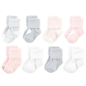 Hudson Baby Infant Girl Cozy Chenille Newborn and Terry Socks, Pink Heart - 1 of 4