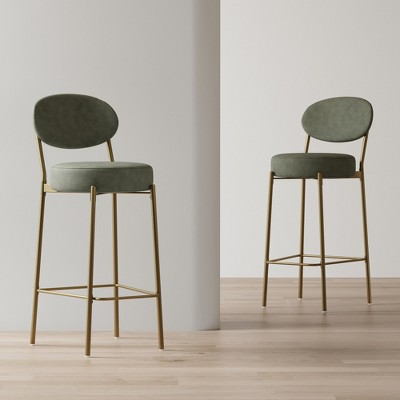 SKRAN  29''Creamy White Velvet Bar Stools Set of 2 Ergonomic Design with Gold Accents, Stable Metal Frame for Kitchen Counter