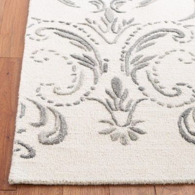 Ivory and Grey Hand-Tufted Wool Floral 4' x 6' Area Rug