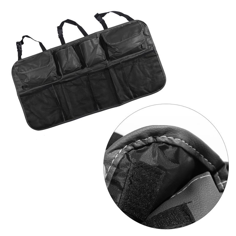 Unique Bargains Car Seat Protector Bag Multi Pocket Storage Bag Faux Leather 34.65"x18.9", 4 of 7