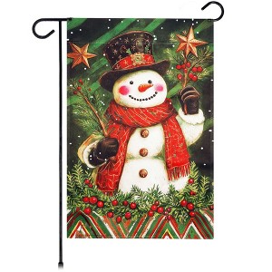 G128 Christmas Red Scarf Snowman Holly Garden Flag 12x18 In Double