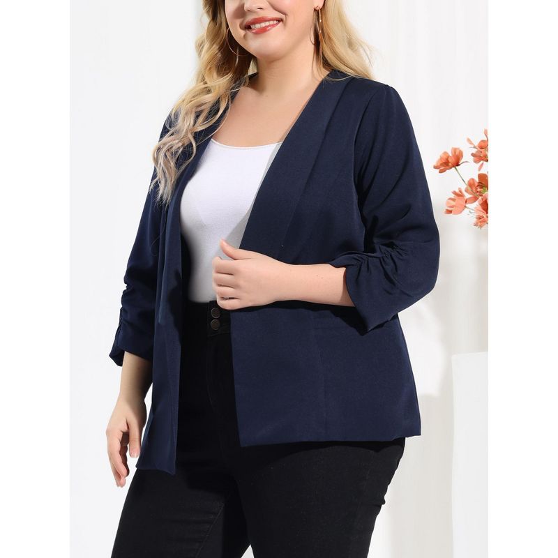 Agnes Orinda Women's Plus Size Fashion Formal with 3/4 Pleated Sleeves and Shawl Collar Blazers, 3 of 8