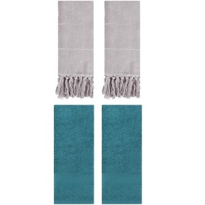 REGALWOVEN 4 Packs Solid Textured and Tassels Soft Absorbent Decorative Hand Towel - 1 of 4