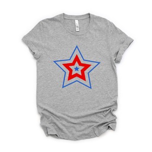 Simply Sage Market Patriotic Three Star Short Sleeve Tee - L - Heather Grey - 1 of 4
