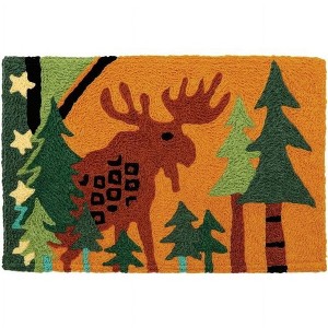 Jellybean Moose in Pine Forest 20"x30" Machine Washable Doormat – Indoor/Outdoor Accent Mat for Nature Lovers - 1 of 3