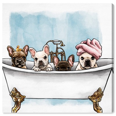 12 X 12 Frenchies In The Tub Animals Unframed Canvas Wall Art In White - Oliver  Gal : Target