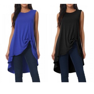INSPIRE CHIC Women's High Low Hem Sleeveless Crew Neck Dressy Casual Shirts 2 Packs - 1 of 4