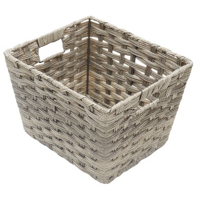 Sorbus Woven Basket Set With Built-in Carry Handles - Gray, Rectangular ...