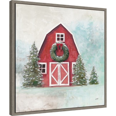 Julia Purinton Red Barn Christmas Canvas Print 22x22