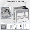 Stainless Steel Utility Sink, Freestanding, Single-Bowl, Pull-Out Hot/Cold Faucet, 2-Tier Shelf, Leveling Legs for Laundry/Kitchen - 2 of 4