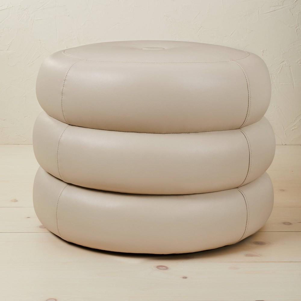 Photos - Pouffe / Bench Molise Pouf Cream Faux Leather - Opalhouse™ designed with Jungalow™