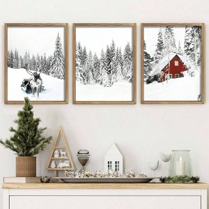 Set of 3 Farmhouse Winter Wall Art Framed Snow Forest Wall Decor Reindeer Holiday Home Decor 12x16 Brown - 1 of 4