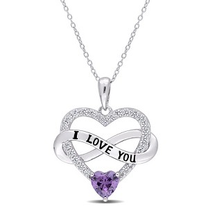 EVERLY JEWELRY | Sterling Silver 2 1/2 CT TGW Light Purple and White Cubic Zirconia Infinity Heart Pendant with Chain, 18 inc - 1 of 4