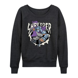 Women's - Teenage Mutant Ninja Turtles - Shredder Lights Lightweight French Terry Wide Neck Long Sleeve Shirt - 1 of 4