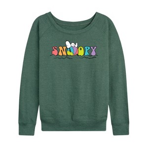 Women's - Peanuts - Snoopy's Beach Ball Lightweight French Terry Wide Neck Long Sleeve Shirt - 1 of 4