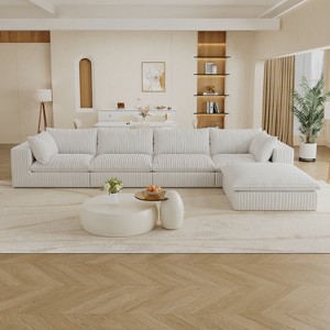 Dewdrop Blue&White Cloud Sofa, Corduroy Fabric Deep Seat Couch with Removable Cushion, No Assembly Needed - 1 of 4