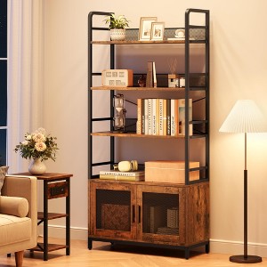 Bookshelf with Doors Industrial Bookcase with 4 Tiers Open Storage Shelf - 1 of 4