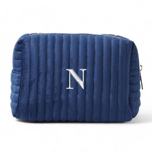Personalization Mall Embroidered Initial Small Navy Velvet Makeup Bag - 1 of 1