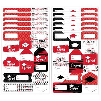 Big Dot of Happiness Red Grad - Best is Yet to Come - Assorted Red Graduation Party Gift Tag Labels - To and From Stickers - 12 Sheets - 120 Stickers