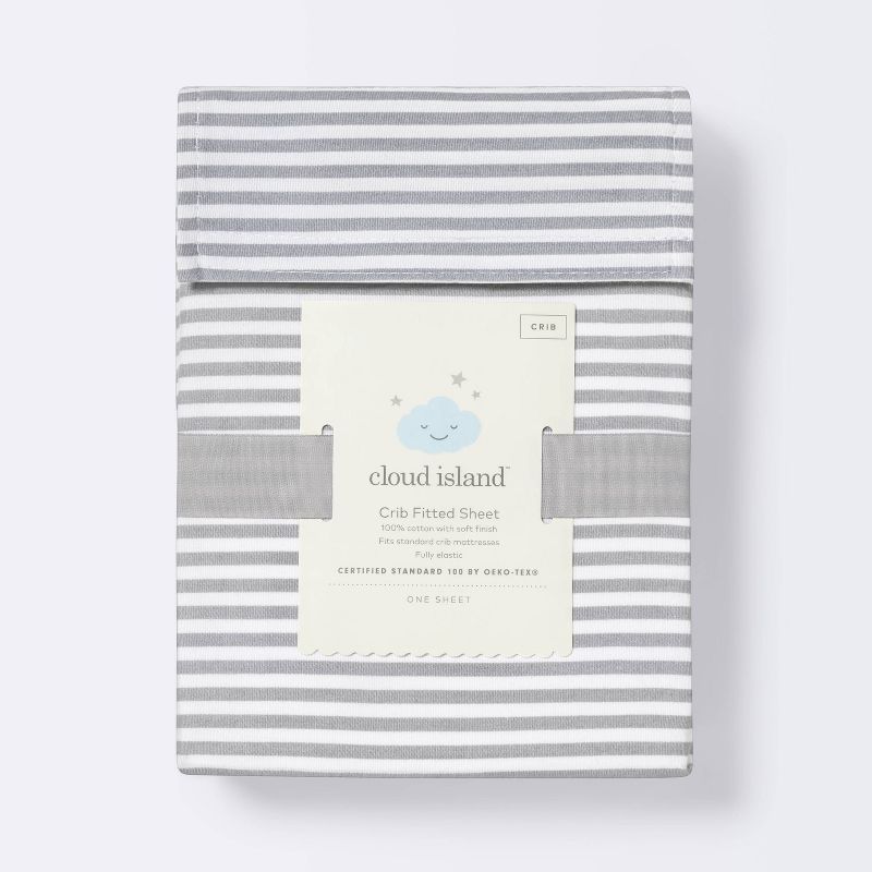 Fitted Crib Sheet Stripe - Cloud Island&#8482; - White/Gray, 5 of 6