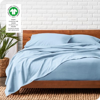 Light Blue Organic Cotton Twin Flannel Sheet Set