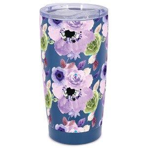 Elanze Designs 20 oz Stainless Steel On the Go Insulated Travel Tumbler With Push Top Lid, Purple Floral Print Blue - 1 of 4