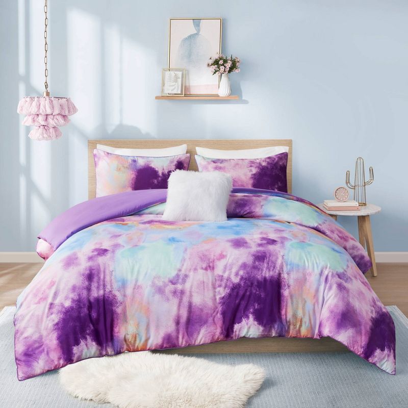 Lisa Watercolor Tie Dye Printed Duvet Cover Set with Throw Pillow - Intelligent Design, 4 of 15