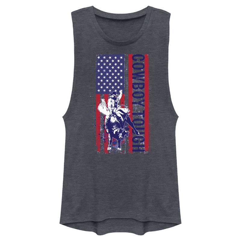 Juniors Womens Professional Bull Riders Cowboy Tough Flag Festival Muscle Tee, 1 of 5