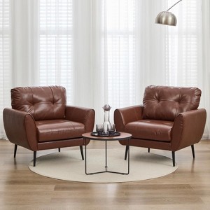TYBOATLE Blue Leather Accent Chair, Tufted Mid-Century Armchair for Salon, Office, Living Room - 1 of 4