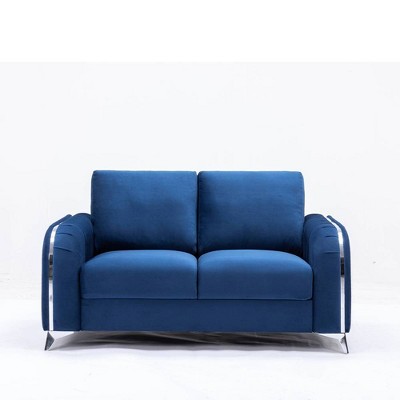 Wenona Blue Velvet Loveseat with Chrome Accents