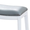 30" Bar Height Saddle Stool with Padded Seat and Weathered Finish, Solid Hardwood Frame with Metal Foot Plates - 4 of 4