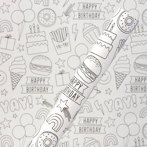Birthday Wrapping Paper 4 Rolls with Cut Lines for Birthday Party