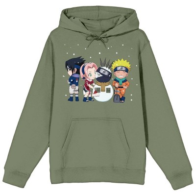 Naruto Classic Snowing Art Women s Olive Green Graphic Hoodie Small