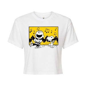 Women's - Peanuts - Charlie And Snoopy Dance Time Cropped Graphic T-Shirt - 1 of 4