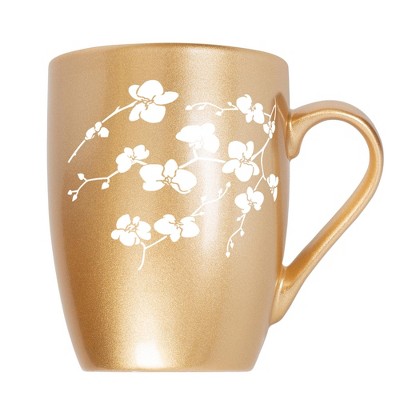 Elanze Designs Botanical Floral Nature Coffee Cup Mug 10 Ounce Ceramic With Shimmery Metallic Finish Elegant Minimalist Orchid Flower Silhouette Vegas