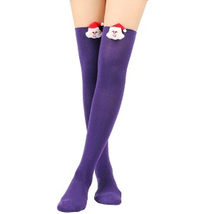 BABYYER Christmas Socks, Women Thigh High Long Stockings with Xmas Doll Elastic and Soft for Holiday Decorations - 1 of 4