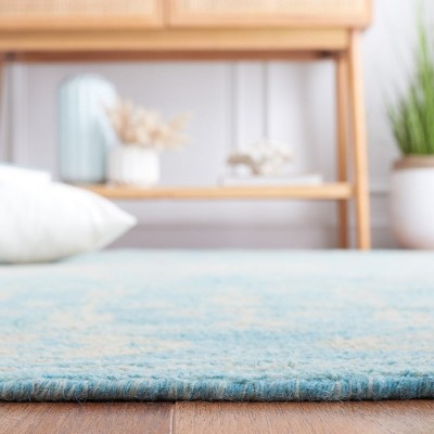 Kenya Hand-Knotted Blue Wool Geometric Runner Rug