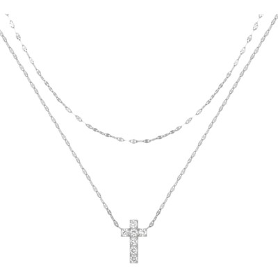 Clotth 925 Sterling Silver Double-Layered Pave Cross Pendant Necklace: The Ultimate Street Trendsetter's Statement for Women